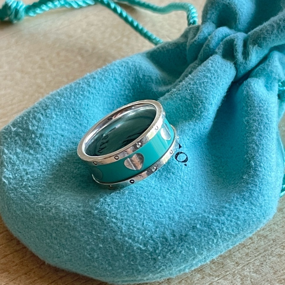 Blue enamel Tiffany Co heart ring